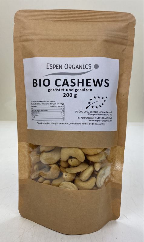 200g Organic Cashew Kernels roasted and salted