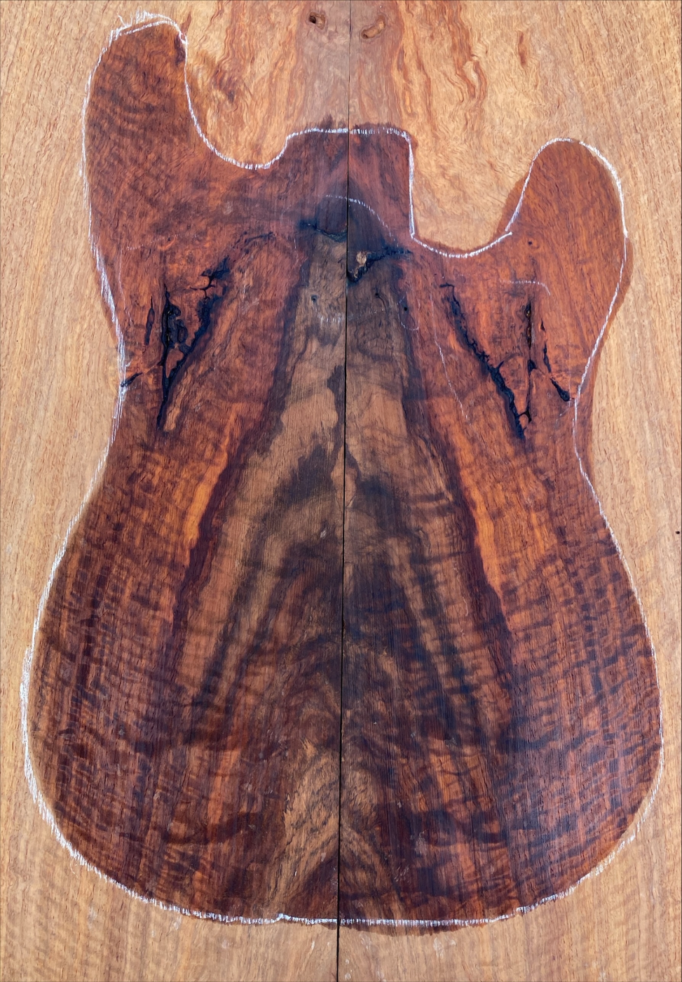 Top Afrik. Koa, 2-tlg. 7mm, dezent geflammt, Einzelstück #090